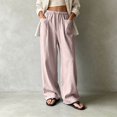 thumbnail image 2 of RUTAYY Women's Wide Leg Pants Elastic Waist Drawstring Solid Color Side Pockets Relaxed Fit Casual Trousers Pink, 2 of 4