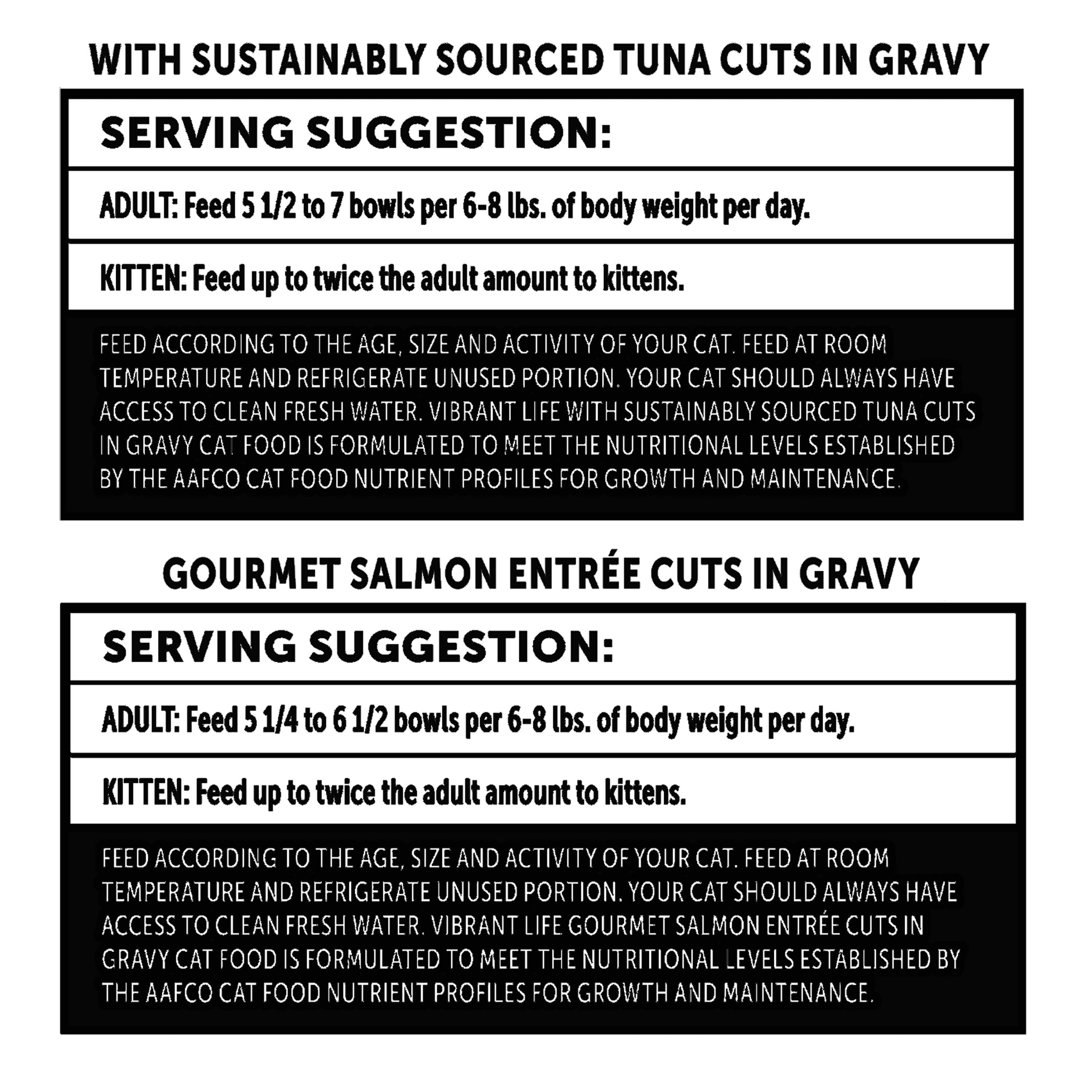 (2 pack) Vibrant Life Tuna & Salmon Cuts in Gravy Wet Cat Food, Complete + Balanced Variety Pack, 2.64 oz Split Trays, 12 Count