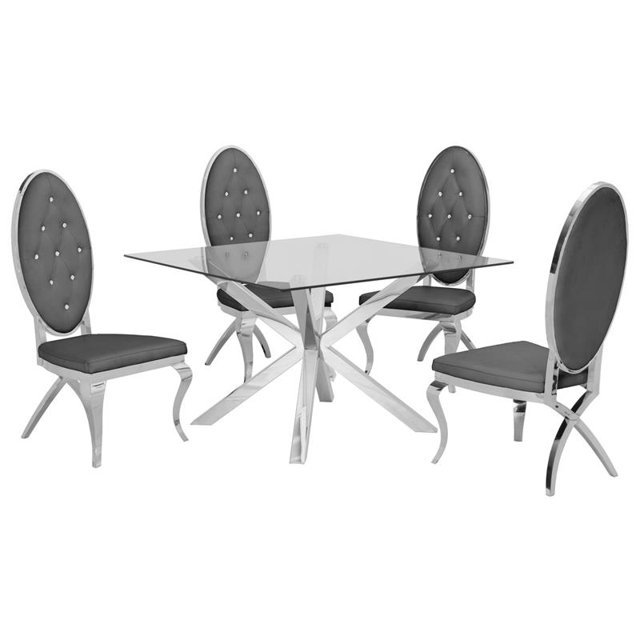 Ensemble Carré 47" x 47" 5 Pièces avec Acier Inoxydable Argenté et Chaises