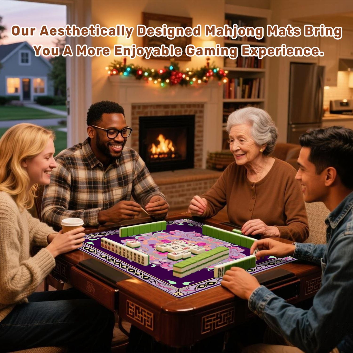 Mahjong Mat 31.5" x 31.5" Floral Mandala Pink Purple Pastel Accents Dark Non-Slip Noise Reduction American Mahjong Tiles Table Cover for Dominoes Poker Card Board Games Gift