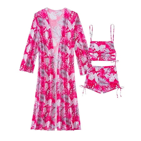 ZQUUVOU 3 Piece Swimsuits Women Bikini Sets with Cover Up Halter Bathing Suit Set Cutout Coverup (A-Hot Pink S)
