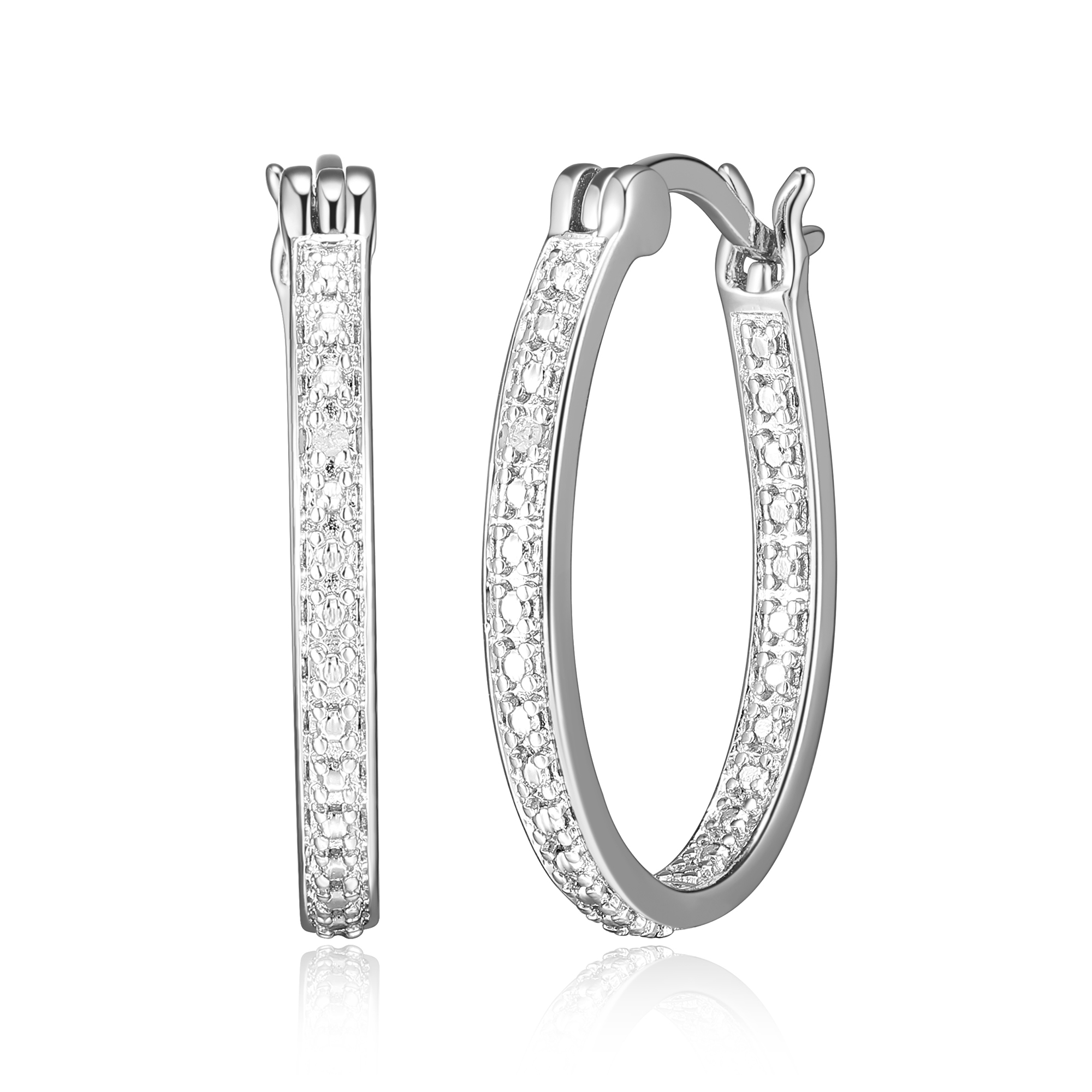 Forever Facets Fine Silver Plated Silver Tone Diamond Illusion Inside Out Diamond Accent Hoop Earrings,