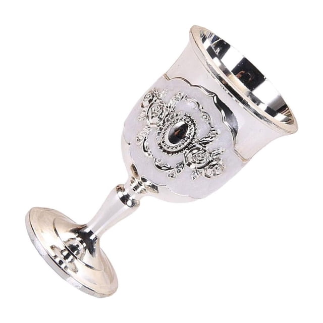 Youkk Metal Wine Goblet, Carving Pattern Handmade Parties Cup Bar Dinners Decor Silver white