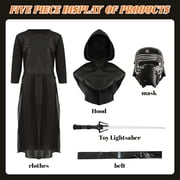 Kids Dark Warrior Halloween Costume Set - 3-Piece Black Outfit with Hood, Mask, Toy Saber & Belt for Boys Cosplay