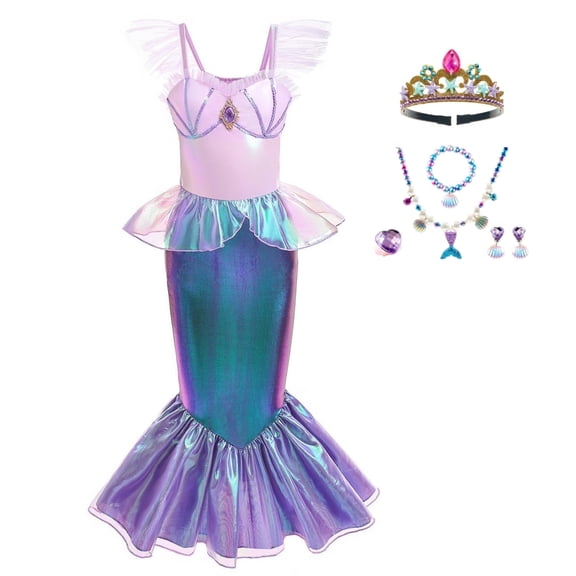 ICHTHYOSAUR Mermaid Dress for Girls - Mermaid Fancy Costume Halloween Princess Dresses for Girls 3-10 Birthday Gift