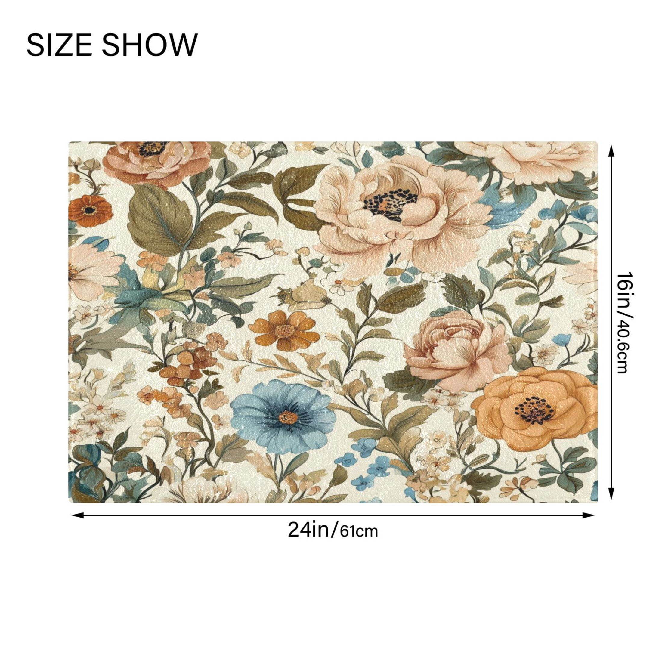 2 Piece Soft Bathroom Rug Set Beautiful Vintage Floral Bath Mat and U-Shaped Toilet Contour Rug (16"x24"+20"x24")