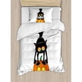 thumbnail image 3 of Halloween Duvet Cover Set Queen Size, Black Cat on Pumpkin Drawing Spooky Cartoon Characters Halloween Humor Art, Decorative 3 Piece Bedding Set with 2 Pillow Shams, Orange Black, by Ambesonne, 3 of 3