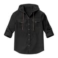 thumbnail image 3 of Cotton Linen Shirts for Men Summer Casual Long Sleeve Button Down Relaxed Fit Lightweight Hooded Beach Shirt Jacket, 3 of 7