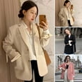 thumbnail image 2 of Women Suit Coat Lapel Long Sleeve Single Breasted Suit Jacket with Pockets Solid Color Loose Fit Leisure Outwear, 2 of 8