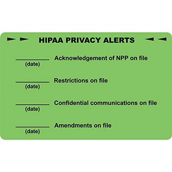 Doctor Stuff - Étiquettes de Tableau de Dossiers, HIPLBLA, Étiquette d'Alertes de Confidentialité HIPAA, Vert Fluorescent/noir, 4 Pouces x 2-1/2 Pouces, 250 par Paquet