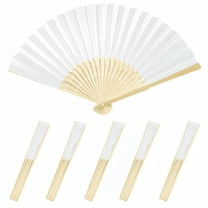 6 Packs Folding Hand Fans Package,8.3 Inch White Paper Beach Fan Set for DIY