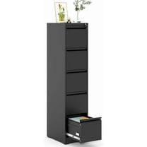 5 Drawer File Cabinet with Lock, Metal Vertical Filing Cabinet for Home Office, 64" Tall Narrow Locking Steel File Cabinets with Drawers, Storage for Legal/Letter/A4/F4, Easy Assemble (Black)