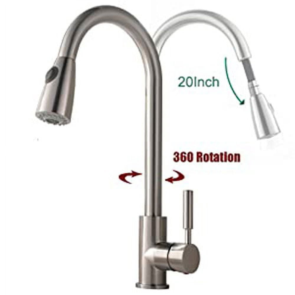 TekDeals Commercial Kitchen Sink Faucet Pull Out Sprayer Mixer Tap Brushed Nickel Single Handle