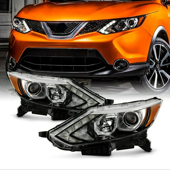 AKKON - Fits 2017 2018 2019 Rogue Sport [Halogen Type] LED DRL Running Projector Chrome Headlights Pair Replacement