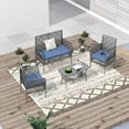 thumbnail image 5 of 4 Piece Patio Furniture Set,Outdoor Wicker Chair Rattan Conversation Sets with Cushions and Glass Coffee Table, for Patio Porch Garden Backyard, Blue, 5 of 6
