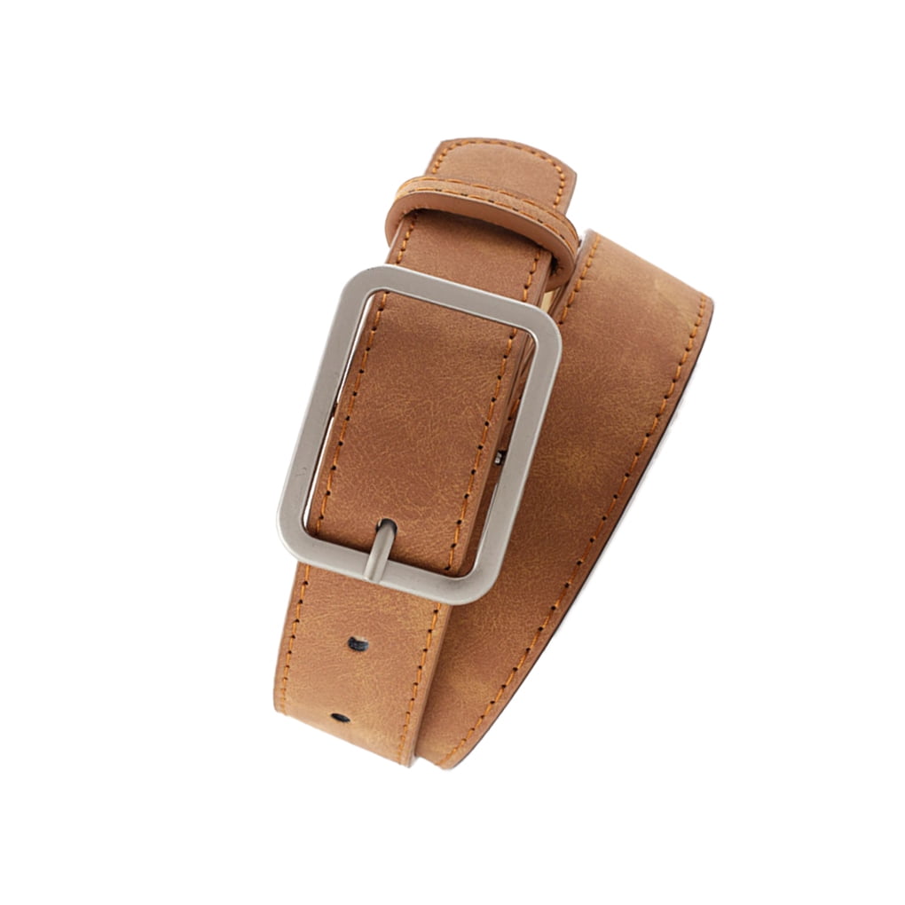 2\.8cm Wide Leather Waist Strap Belt Black Brown Women Square Buckle