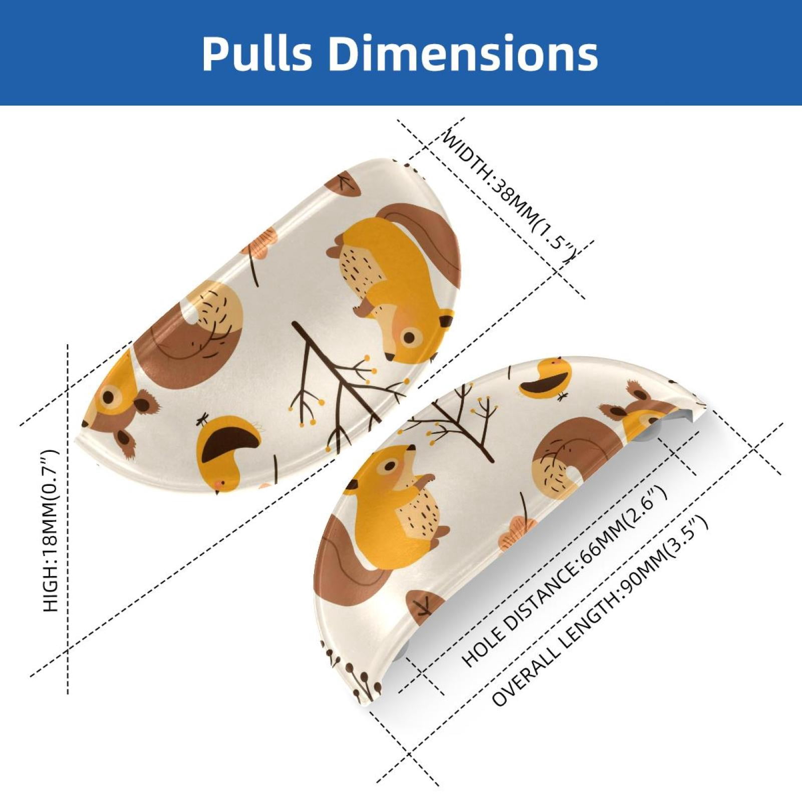 PhooArto 6 Pcs Cup Drawer Pulls, Cute Squirrel Bird Forest Pattern Shell Shape Handles Cabinet Knobs for Dresser Cupboard Closet Wardrobe with Screws