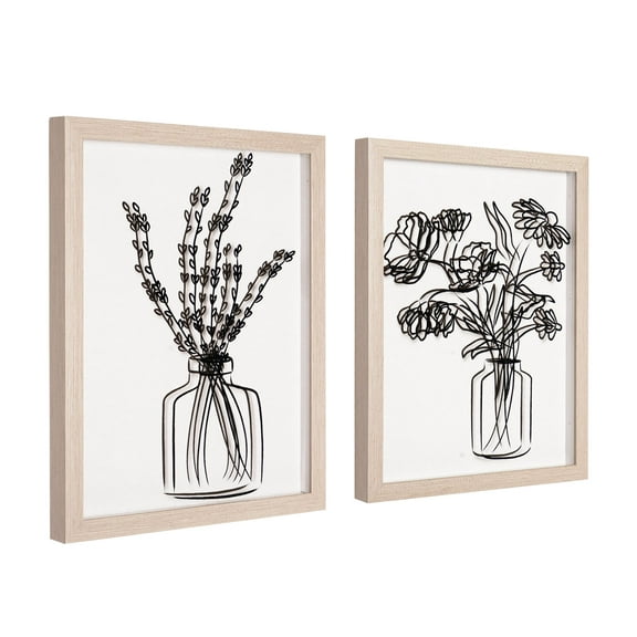 Crystal Art Gallery Florals in Vase Black Print on Clear Framed Wall Decor 11" x 14" Set of 2