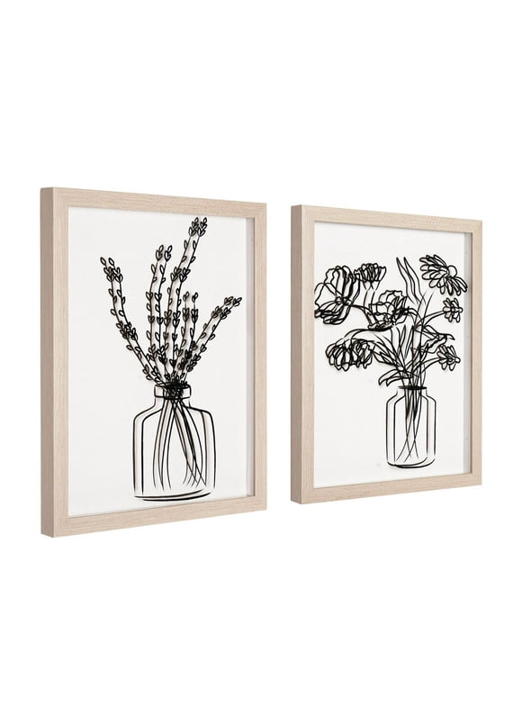 Crystal Art Gallery Florals in Vase Black Print on Clear Framed Wall Decor 11" x 14" Set of 2