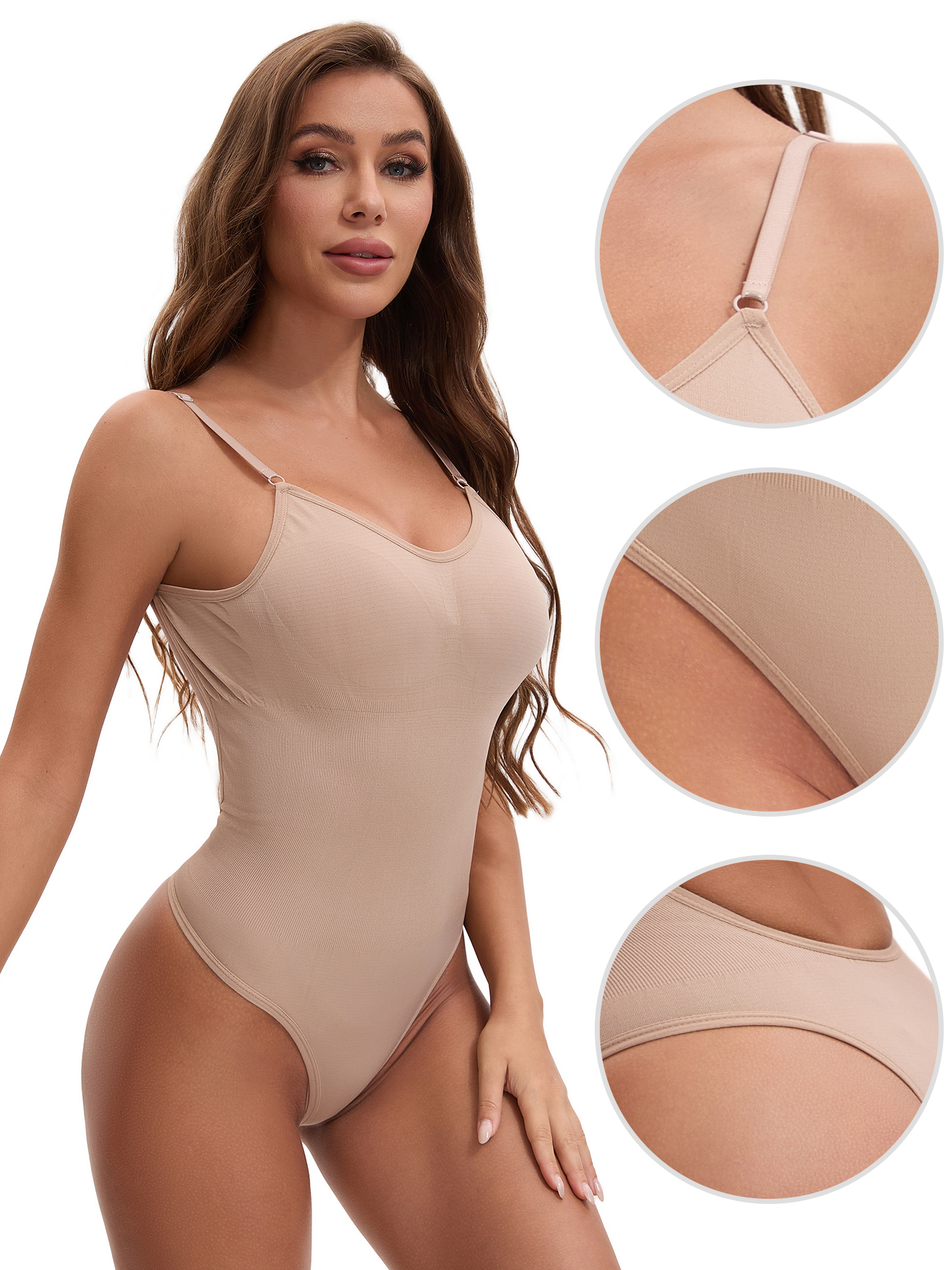 DARING DIVA Women's Backless Adjustable Spaghetti Straps Cami Tummy Control L Beige