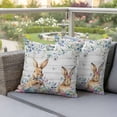 thumbnail image 4 of Easter Rabbits Pillow Covers 2 Pack Vintage Watercolor Purple Pink Blue Floral Leaf Eggs Wood Grain Pillowcase Waterproof Outdoor Throw Pillow Cover for Patio Garden Square Cushion 26”x26”, 4 of 9