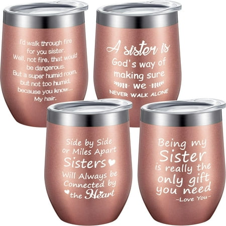 4 Pieces Sister Wine Tumbler Set, Funny Gifts for Sister, Sister in Law,  Female Friends, Soul,