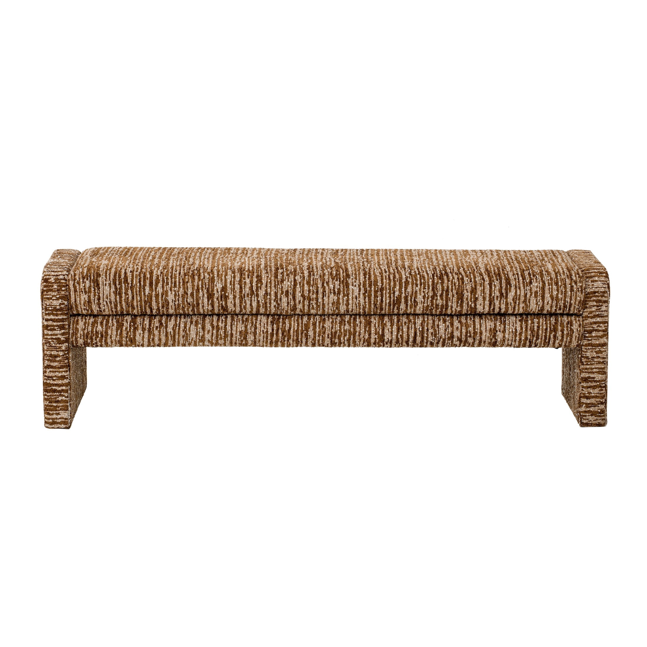 Christopher Knight Home 62" Striped Upholstered Ottoman Bench, Modern Wraparound Frame, Brown