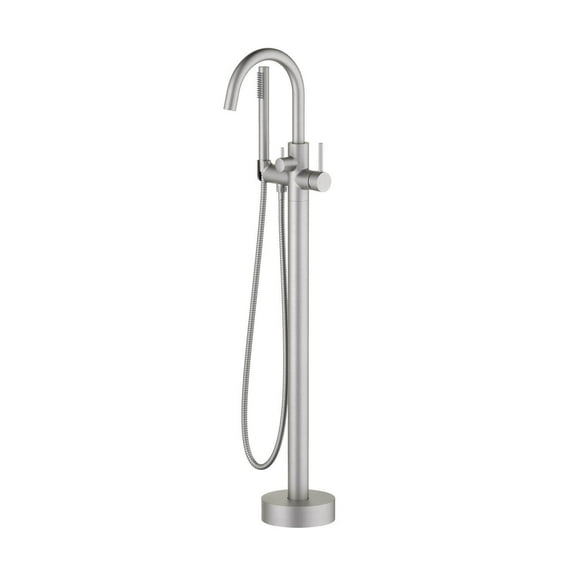 Kibi Circular Floor Mount Tub Filler With Hand Shower - Brush Nickel