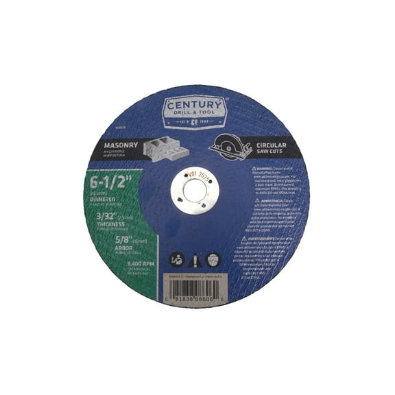 Century Drill & Tool 08606 Masonry Blade – 6-1/2” Aluminum Oxide Grit, Double Reinforced, Cuts Masonry, Concrete, Brick, Stone, Non-Ferrous Metals