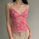 thumbnail image 1 of Camisola Floral Top con tirantes finos de malla floral para mujer Y2K Camisola rosa sin espalda con cuello en V (M) Cgtredaw Para estrenar, 1 of 9