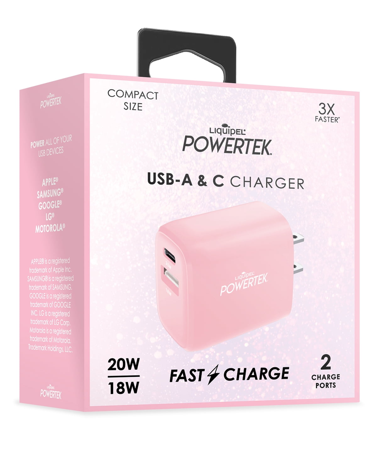 Liquipel Powertek Pastel Type-C Fast Charging Wall Charger 20W PD USB-C with Foldable Plug, for iPhone, iPad, iWatch, Galaxy, Tablet