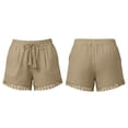 thumbnail image 3 of Sport Shorts Women Long Shorts for Women Lace Trim Summer Shorts Elastic Waist Drawstring Loose Beach Bottoms with Pockets Khaki XL, 3 of 7