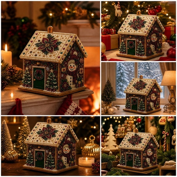 Christmas Pearl Diamond Art Kit, Beaded Art Crafts Set, Beginner Friendly DIY Wall Decor Supplies for Adult Holiday Indoor Home Ornament, Acrylic Frame with LED Lights
