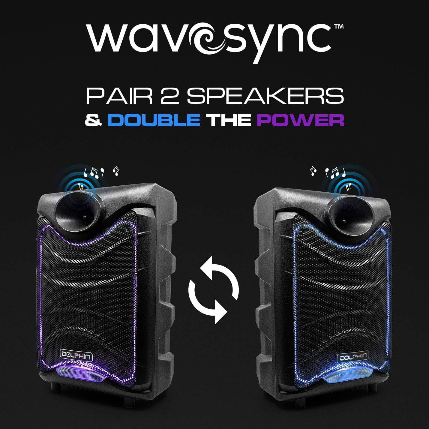 Dolphin SP-850RBT 8-in Portable Bluetooth Party Speaker with Mic, Lights, FM Radio, USB, Rechargeable Battery