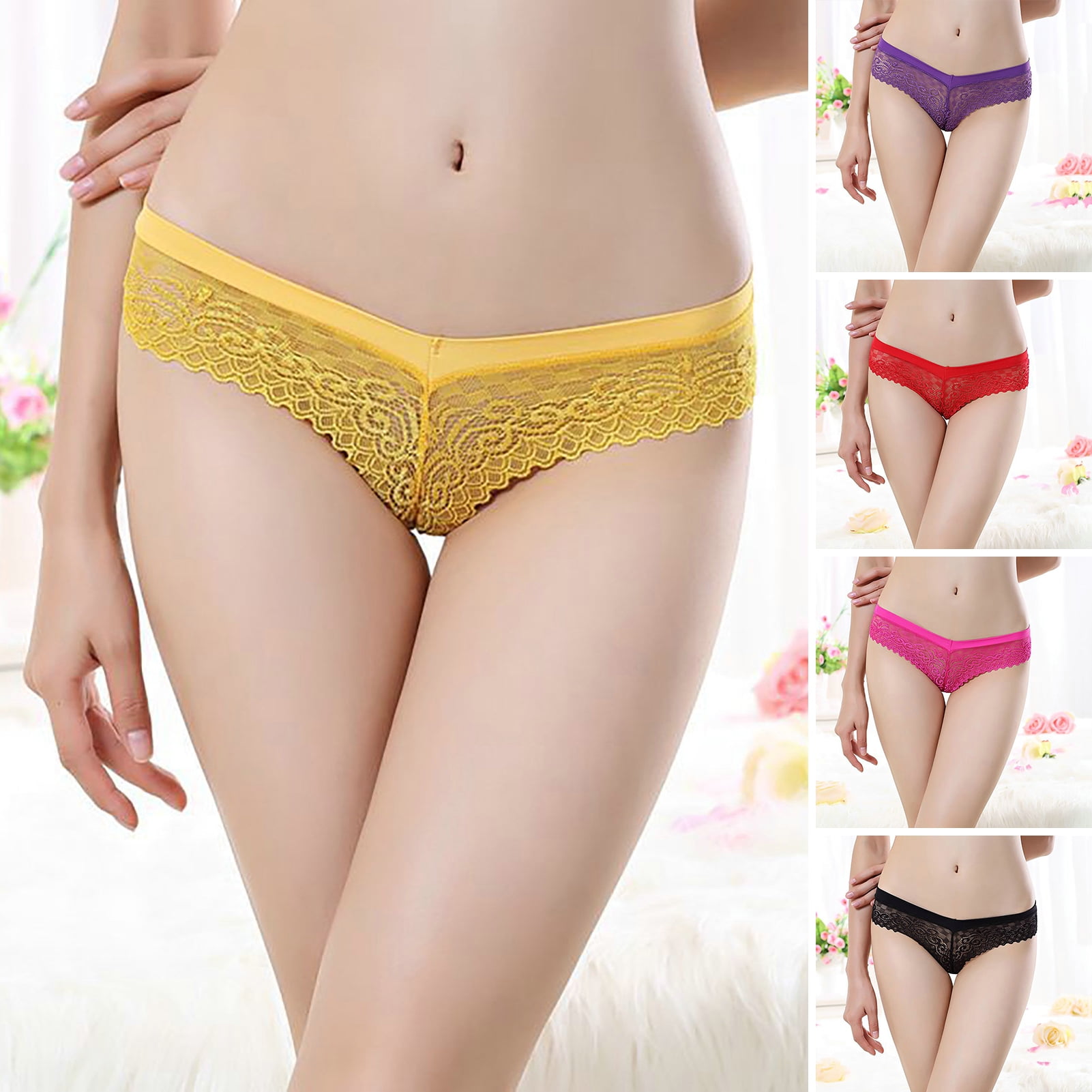 rygai Hollow Seamless Elastic Waist Women Panties Floral Lace