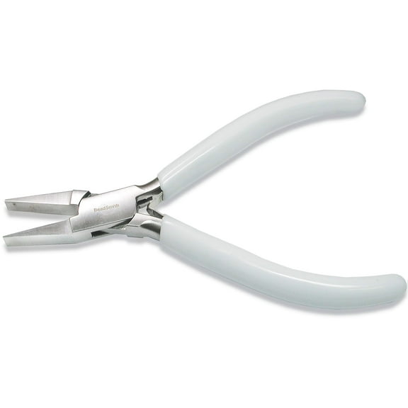 The Beadsmith 5 inch (130mm) Flat Nose Plier with Polished Steel Head, White PVC Comfort Grip and Double-Leaf Spring Handle, Jewelry Making Tool, 300 Series