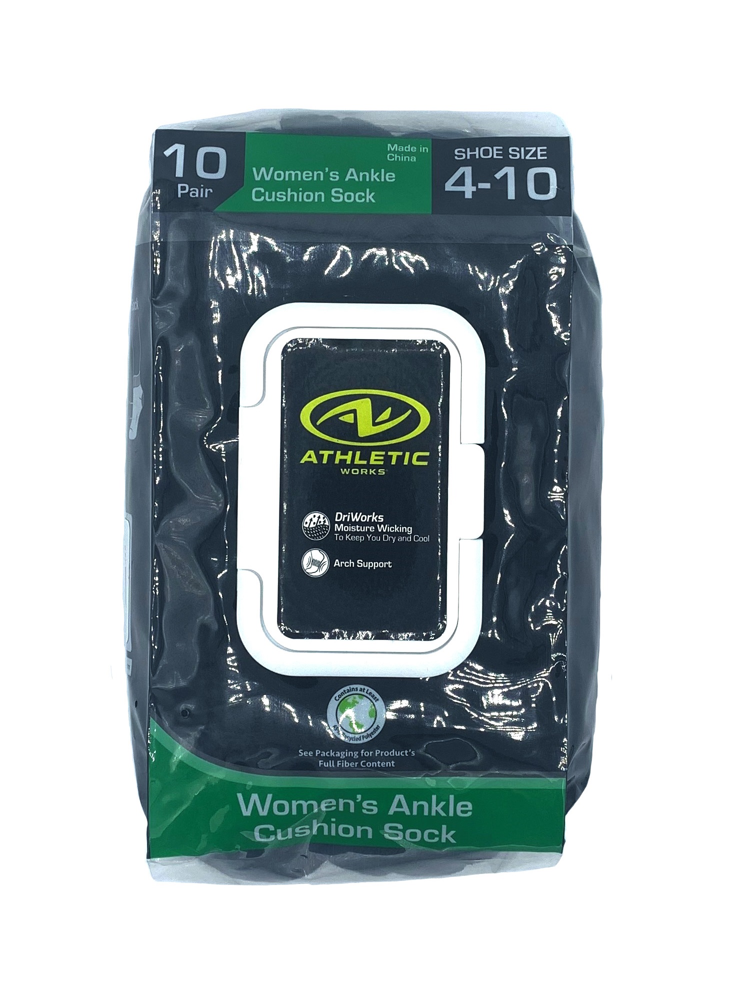 Athletic Works Women's Ankle Socks with Cushion and Arch Support, 10-Pack, Size 4-10