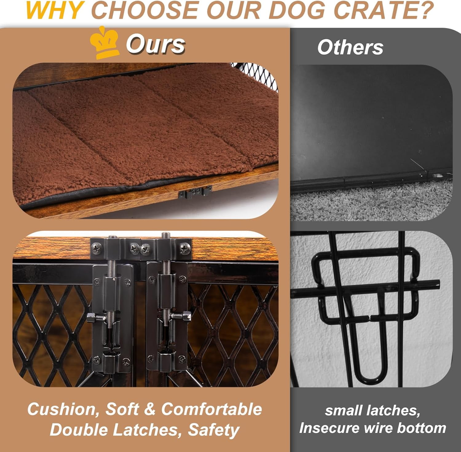 PETSCOSSET Dog Crate Furniture with Cushion, Double Door Wooden Dog Kennel Indoor with Wheels, 31.2"L x 20.5"W x 28.9"H