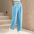 thumbnail image 2 of QATAINLAV Linen Pants Women Elastic High Waisted Wide Leg Beach Pants Solid Casual Pull On Lounge Trousers with Pockets, Blue, L, 2 of 7