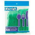 thumbnail image 2 of Heavy Duty Plastic Cutlery, 48 pieces Set in Green, 2-pack (32 Spoons, 32 Forks, 32 Knives) 96 Pieces in Total, 2 of 3