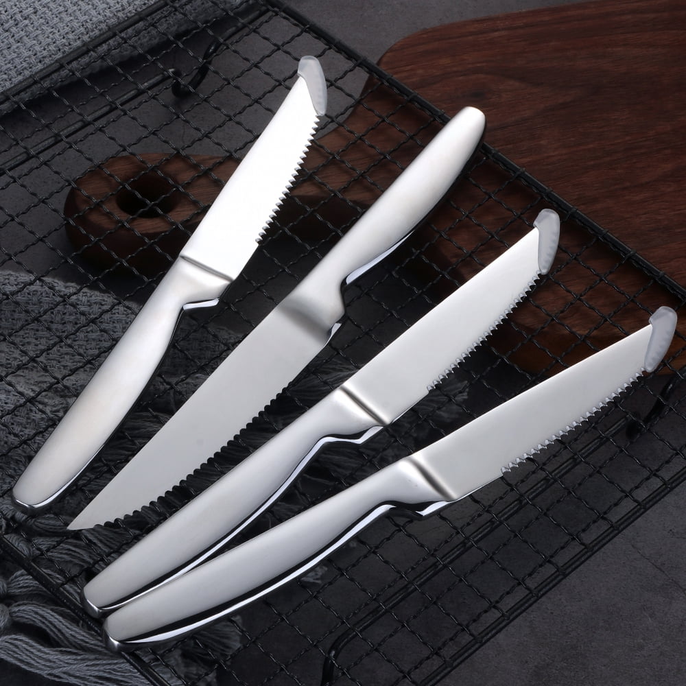 Buyer Star Kitchen Steak Knives Set of 6, 8.6 Inches Heavy Duty Steak Knife Sets, Stainless Steel Non-Stick Silverware Set for Home, Restaurant, Party, Wedding, Dishwasher Safe