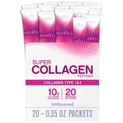 NeoCell Super Collagen Peptides, 10 g Collagen/Single-Serve Packet; Keto Certified, Gluten Free; for Healthy Skin, Hair, Nails and Joint Support;* Unflavored Powder, 20 Servs, 7 Oz.