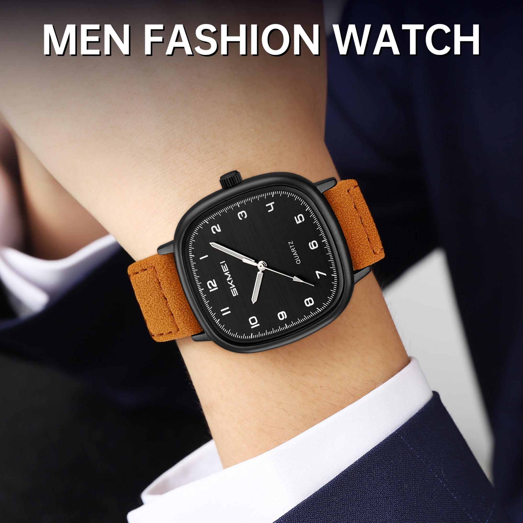 SKMEI Men Watch Fashion Minimalist Quartz Waterproof Wrist Watches for Mens Big Face Business Casual Watch，Leather Watch Strap