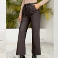 thumbnail image 4 of Women's Elastic High Waist Cropped Leather Pants Casual Loose Trousers Leather Straight Leg Wide Leg Pants, 4 of 7