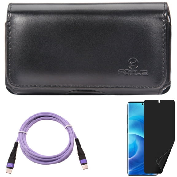 Privacy Screen Protector w Case Belt Clip w Purple 6ft PD Cable for Samsung Galaxy S20 - TPU Film [NOT GLASS], Leather Swivel, Type-C to USB-C Long Charger Cord A6B fits Samsung Galaxy S20 Model