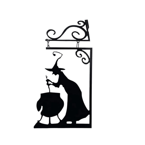 Caldero de bruja de hierro forjado, silueta colgante de pared, accesorios de decoración de pared de Halloween, decoraciones para fiesta de oficina