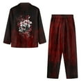thumbnail image 4 of SCRAWLGOD Halloween Lily Floral Print Red Black Men Pajamas Set Long Sleeve Pjs, 2Pcs Notch Collar Button Down Tops Soft Elastic Waistband Bottoms with Pockets, Breathable Loungewear, L, 4 of 6