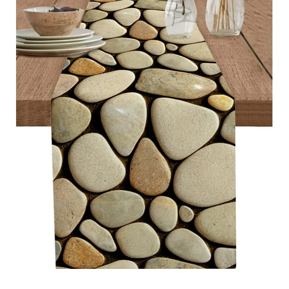 Table Runner Dresser Scarves 90 Inch Long, Modern Cobblestone Texture Art Linen Dining Table Runners Seamless Brown Pebble Stone Tabletop Scarf for Wedding Holiday Party Kitchen