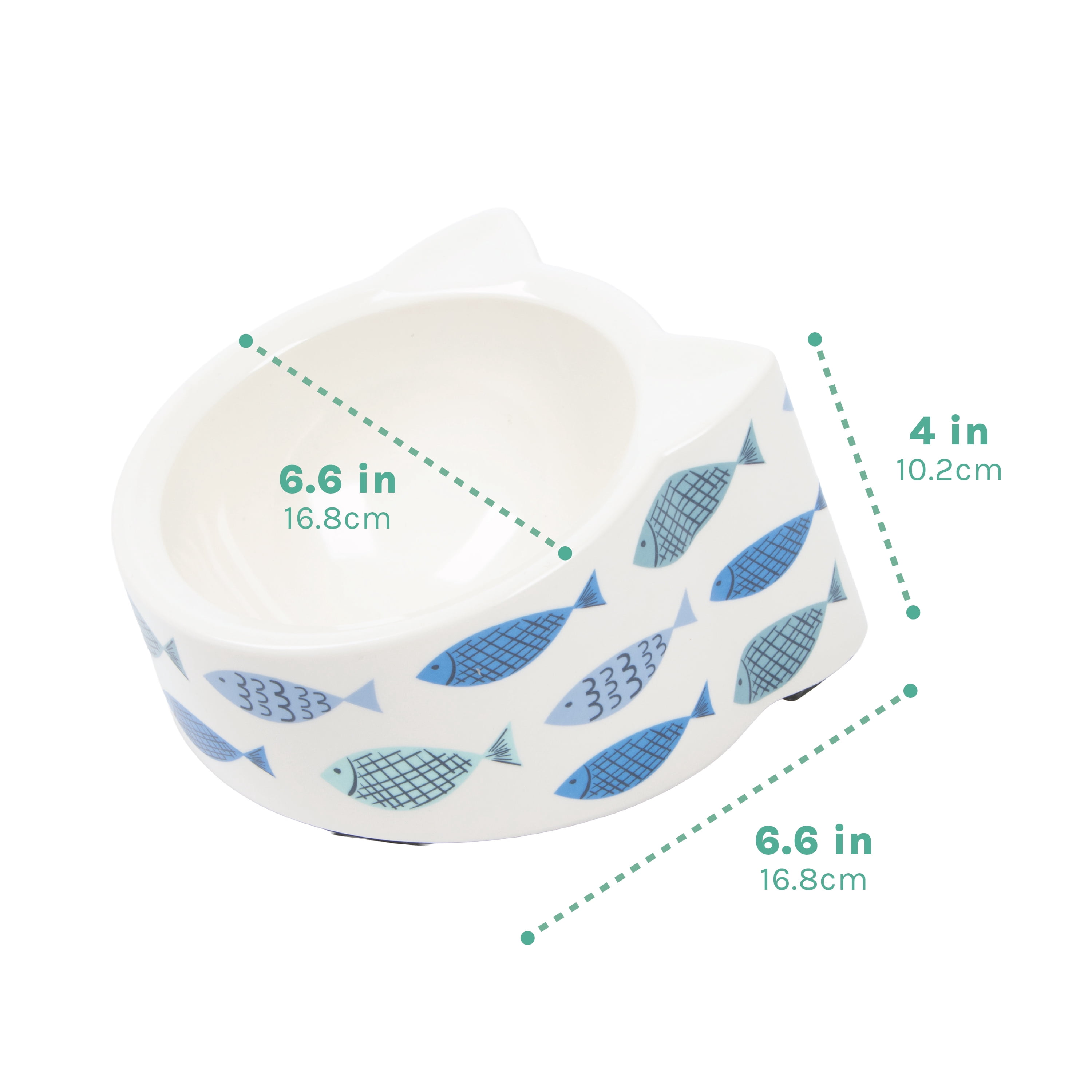 Kitty City Fish Print Dishwasher Safe Plastic Raised Cat Ears Bowl, Blue, One Size