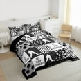 thumbnail image 3 of Homewish Hockey Sport Gamer Bedding Comforter Set,Wave Stripes Line Twin Comforter Sets,Gray Black Checkered Bedding Set For Kids,Luxury Bedroom Decor Reversible,2 Pieces, 3 of 8